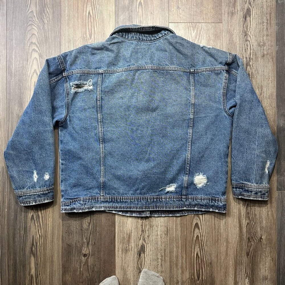 Celebrity Pink Womens Denim Jacket Large Distressed Oversized Boxy 100% Cotton - Picture 2 of 7